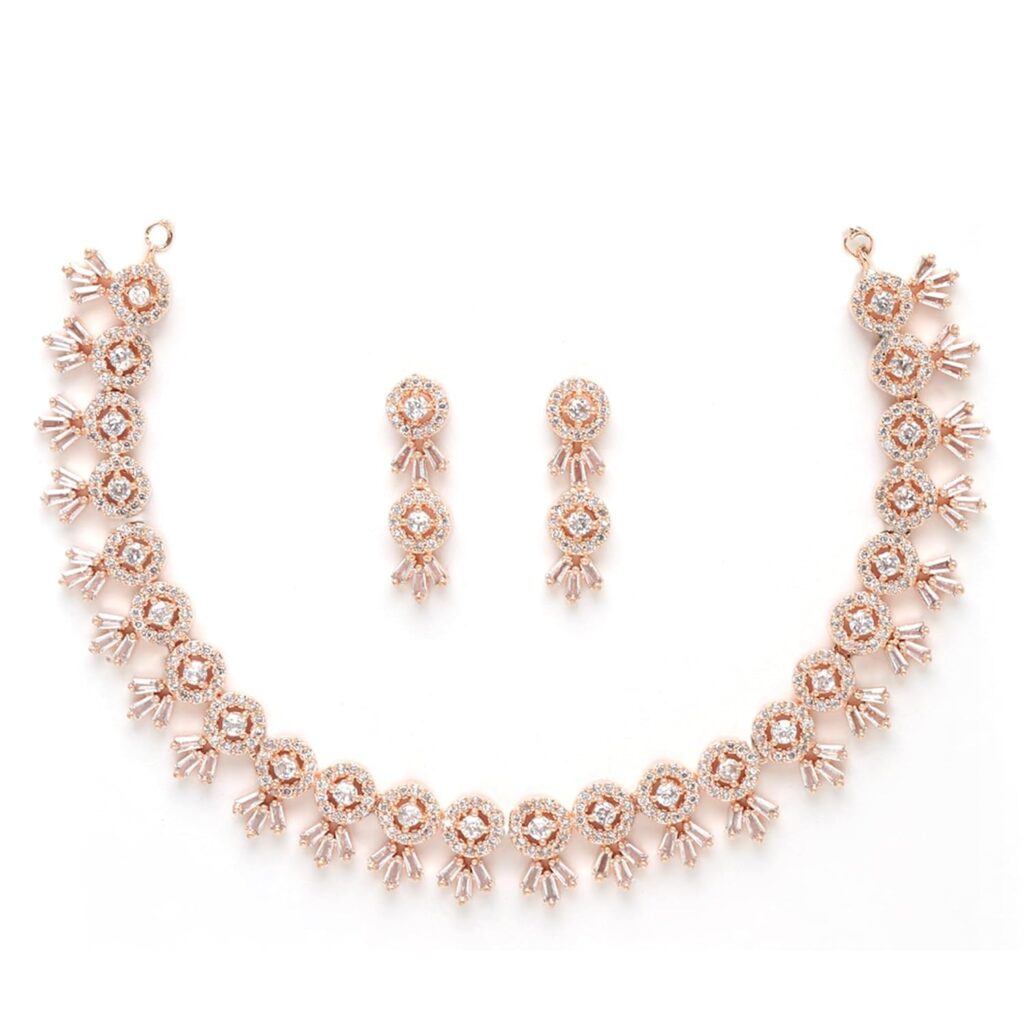 Women American Diamond Studded Necklace With Earring Detailing Jewellery Set For Women and Girl sahjewelers.com